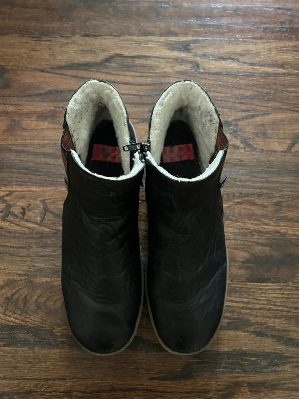 Rieker Waterproof Leather Shearling Lining Black‎ Ankle Boots. Size 42 EU/10 US